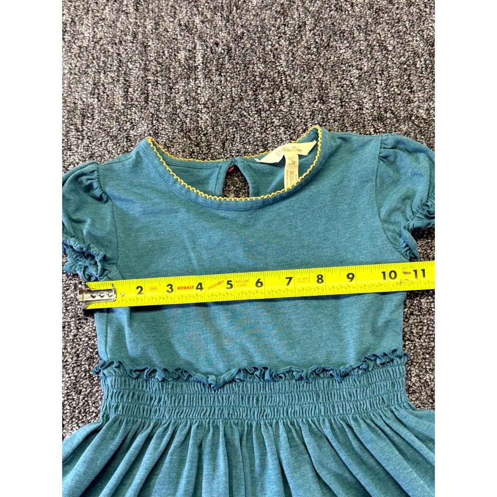 Matilda Jane Dress Girls 4 Teal Green Cotton Smocked Waist Ruffle Keyhole Back - Picture 10 of 16